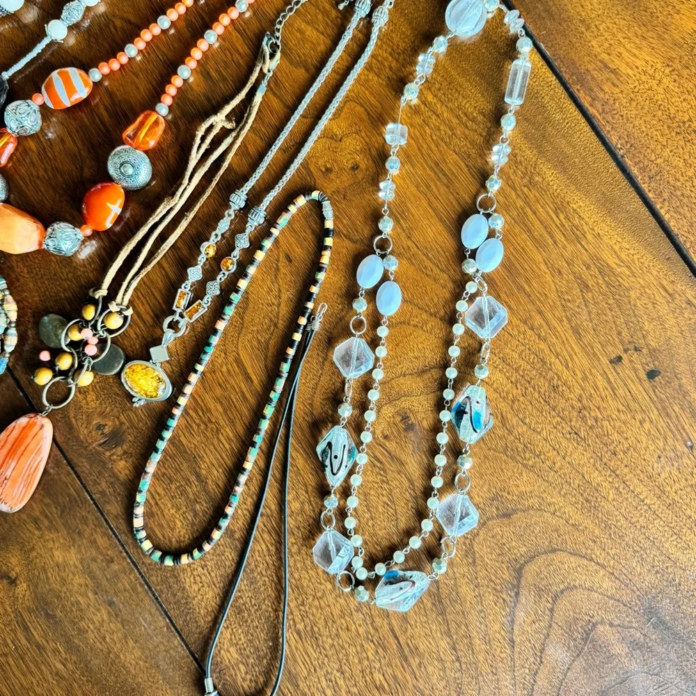 Necklace Set Lot Bundle Fun Glam Dressy Orange Silver Brown Beads Dressy Deal B - Picture 2 of 15